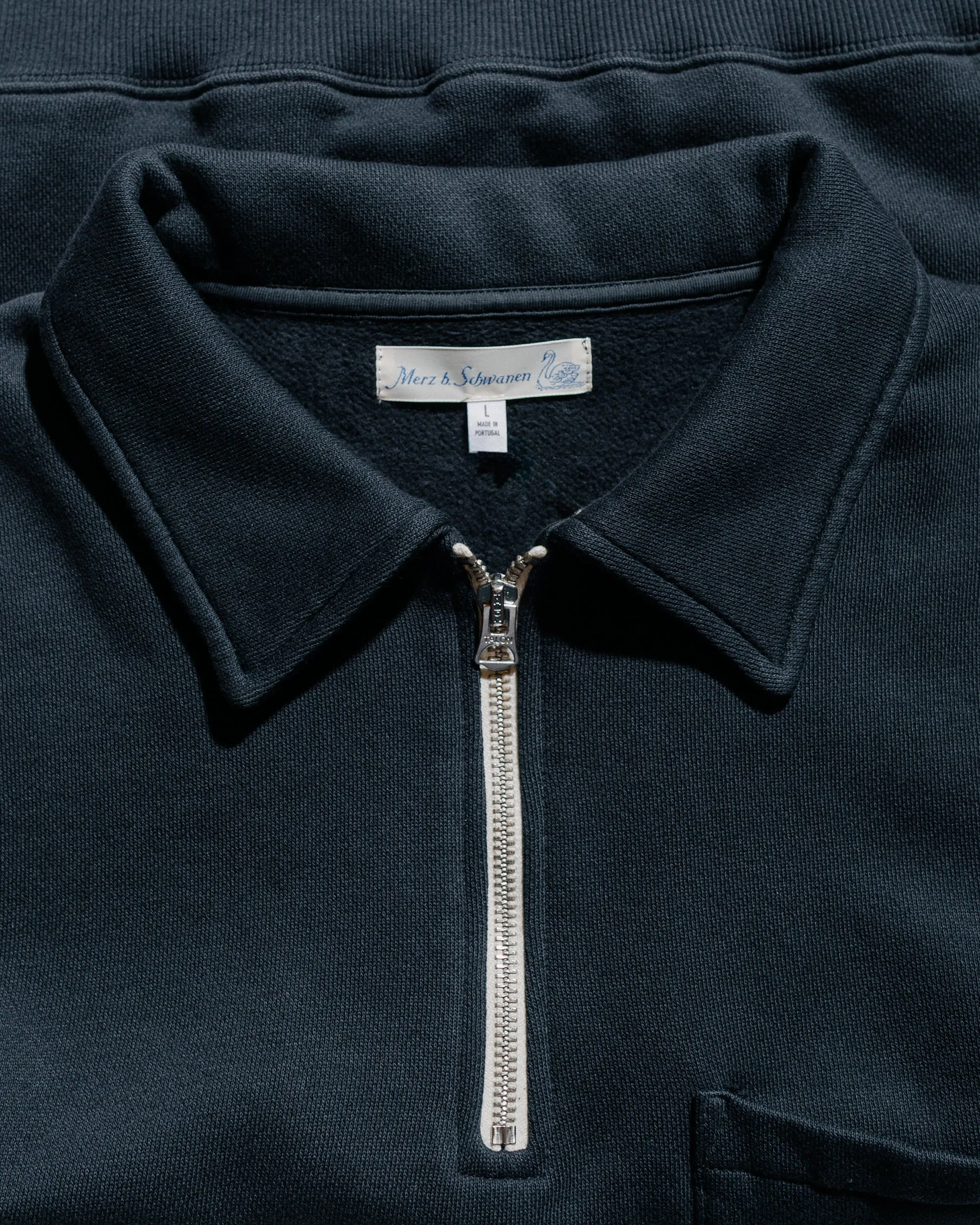 ribbon accents Merz B. Schwanen ZIPC01 Zip Collar Sweatshirt Charcoal