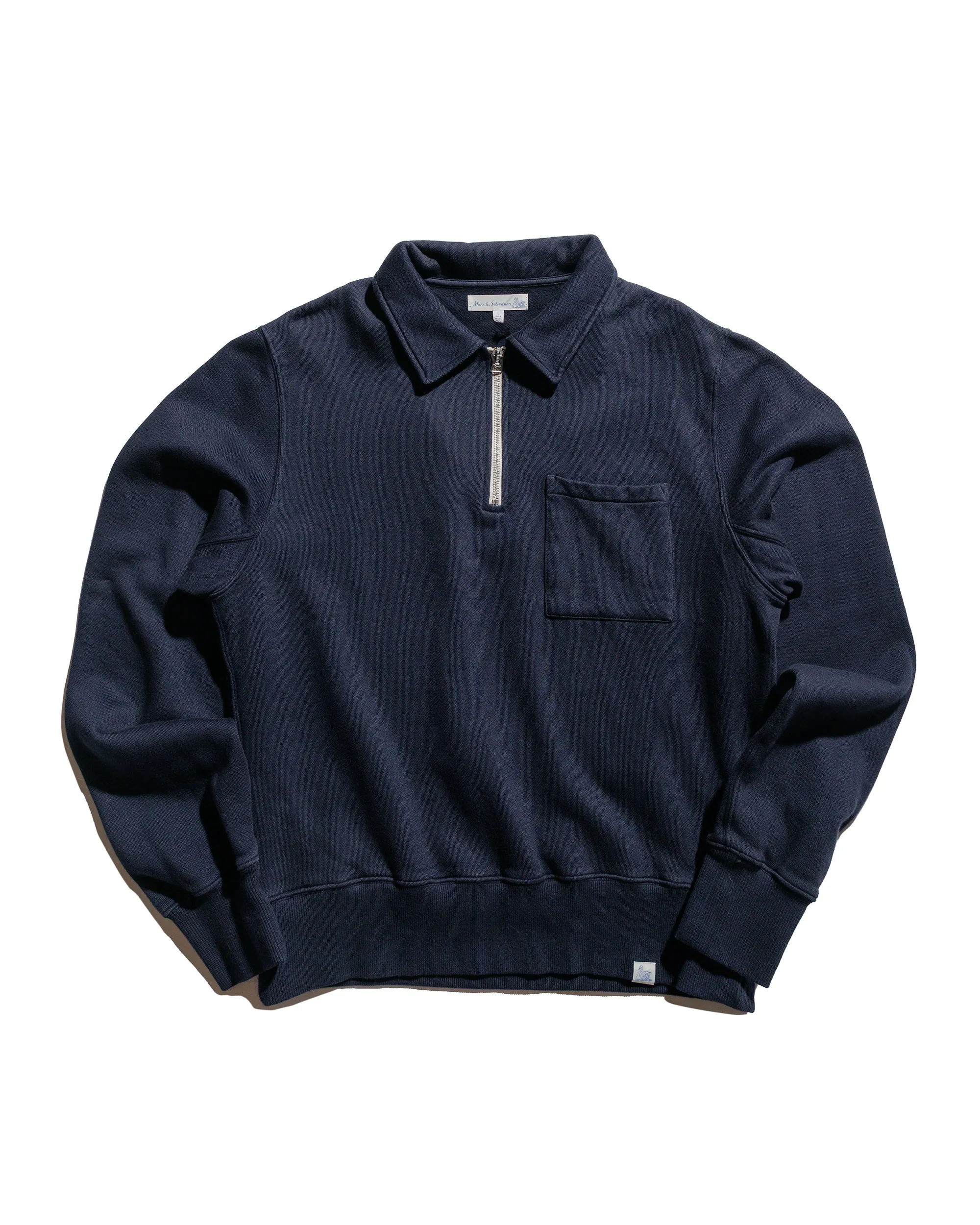 Merz B. Schwanen ZIPC01 Zip Collar Sweatshirt Dark Navy Casual Wear Vintage Look
