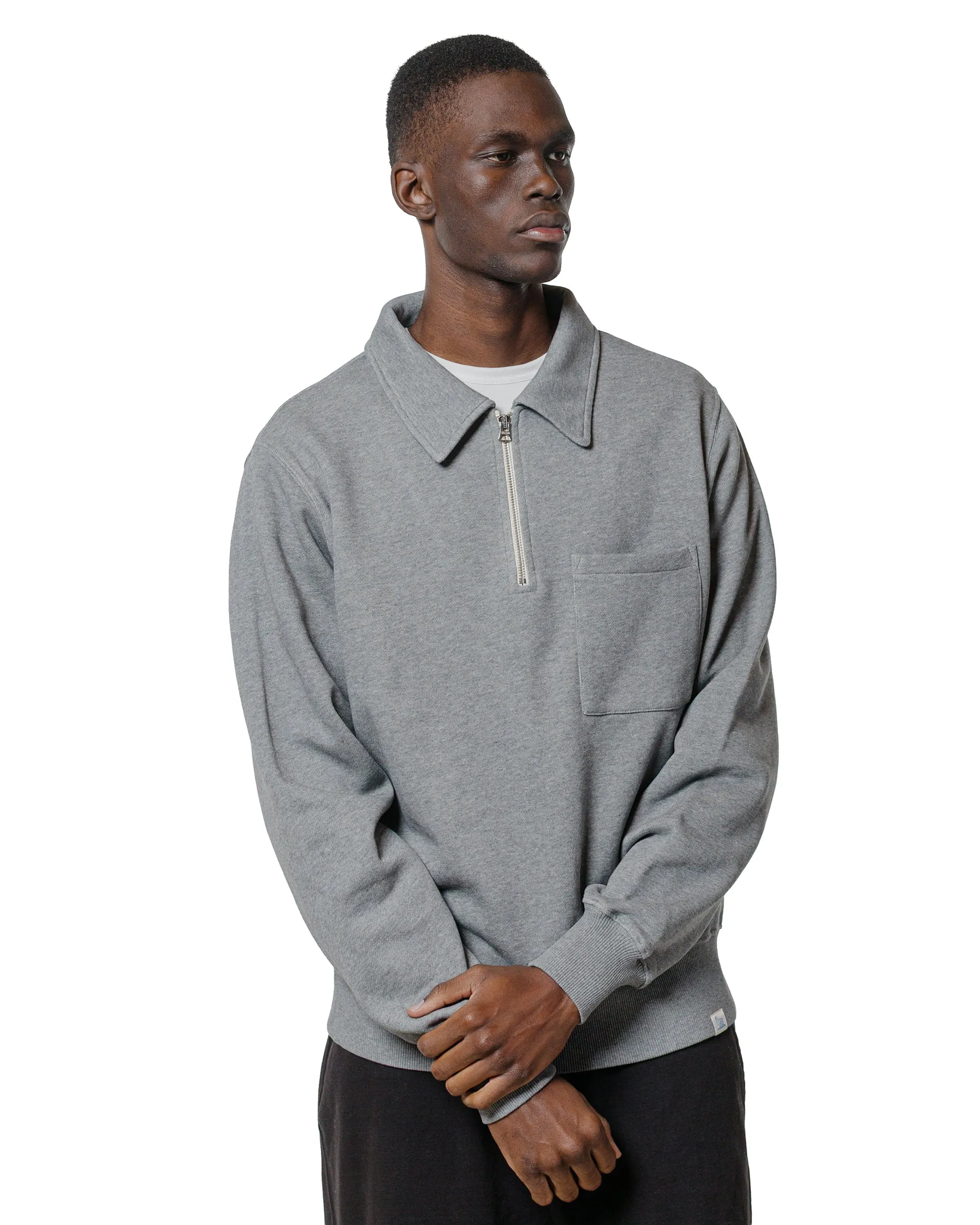 Checkered Merz B. Schwanen ZIPC01 Zip Collar Sweatshirt Grey Melange