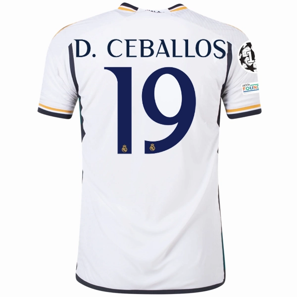 Micro Perforated Ventilation Compression Support Panels adidas Real Madrid Authentic Dani Ceballos Home Jersey w/ Champions League   Club World Cup Patches 23/24 (White)