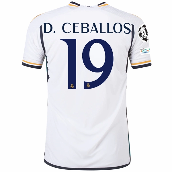 Breathable Sportswear Fabric adidas Real Madrid Authentic Dani Ceballos Home Jersey w/ Champions League   Club World Cup Patches 23/24 (White)