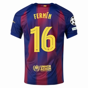 Breathe Fit Sport Style Nike Fermin FC Barcelona Home Jersey 25/26 w/ Champions League Patches (Deep Royal Blue/Midwest Gold)