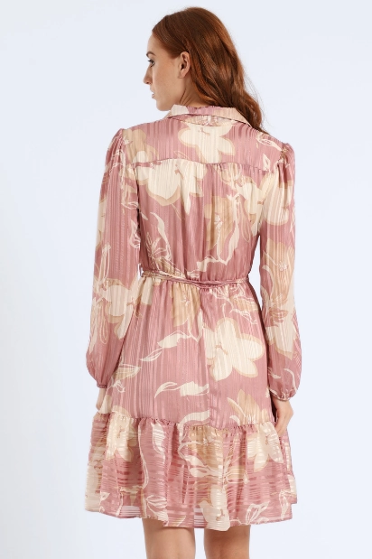 Button Through Tiered Floral Tea Dress - Pink Relaxed Comfort Look Fine Texture