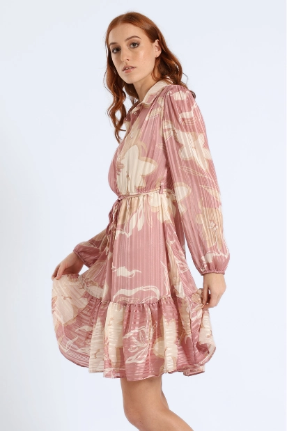 Night Appeal Button Through Tiered Floral Tea Dress - Pink