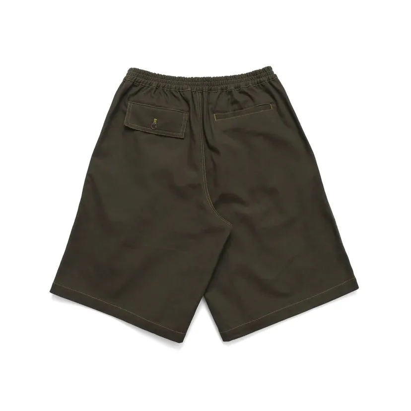 Happy Core Effortless Style Metalwood "Contrast Stitch Elastic Waist Short"  M - Forest Green
