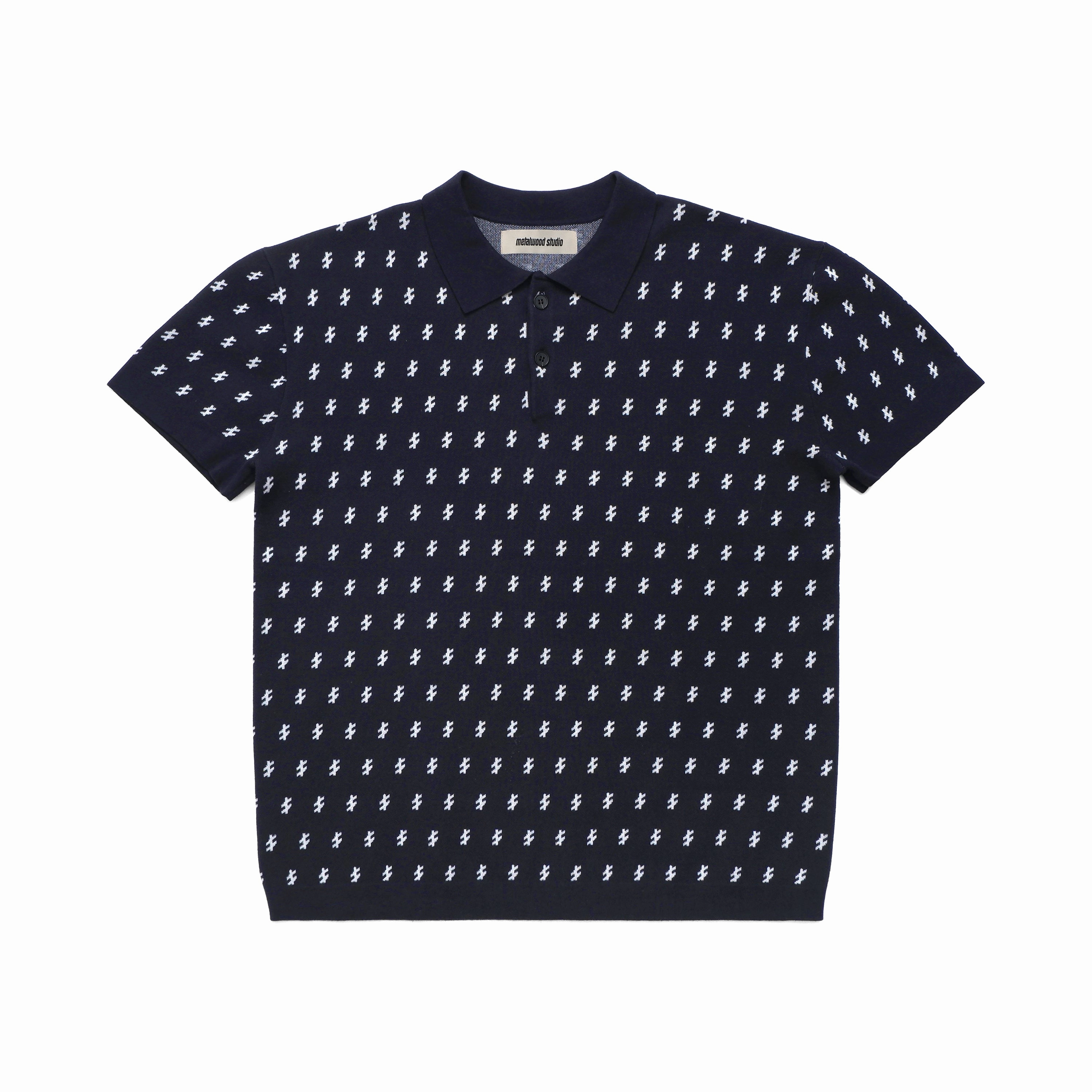 Low Bulk Construction Metalwood Studio "Crossline Knit Polo" M - Navy