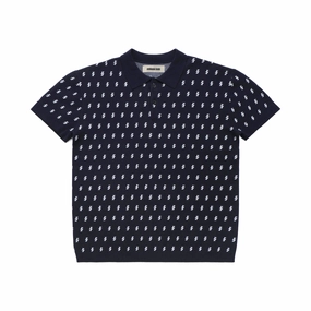 Hygroscopic Fiber Blend Anti Microbial Finish Metalwood Studio "Crossline Knit Polo" M - Navy