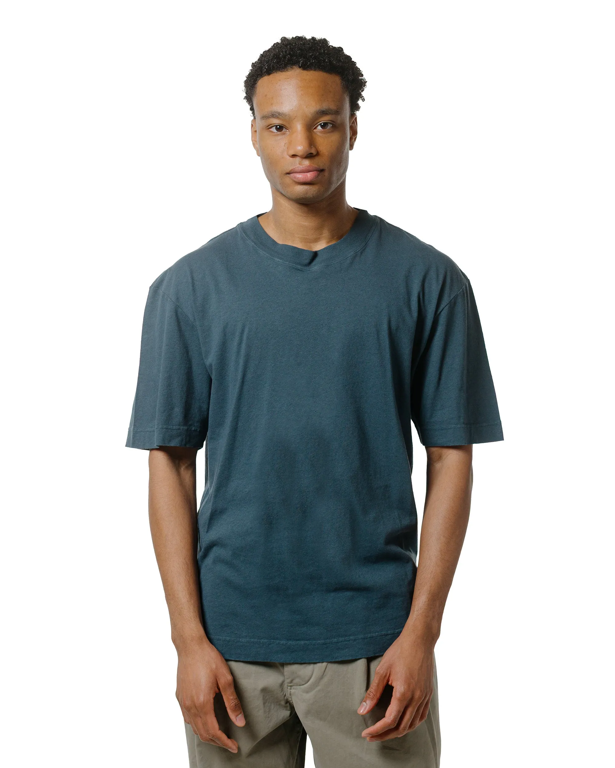 Minimal Style Trend Modern Casual MHL Simple T-Shirt Organic Cotton Linen Jersey Mineral Blue