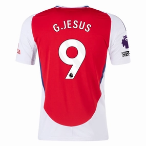 adidas Arsenal Gabriel Jesus Home Jersey w/ EPL   No Room For Racism Patches 24/25 (Better Scarlet/White) Durable Polyester Blend Strong Lines