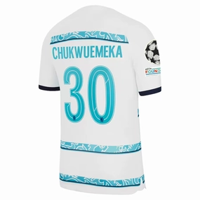 Nike Chelsea Chukwuemeka Away Jersey w/ Champions League   Club World Cup Patches 22/23 (White/College Navy) Layer Comfort