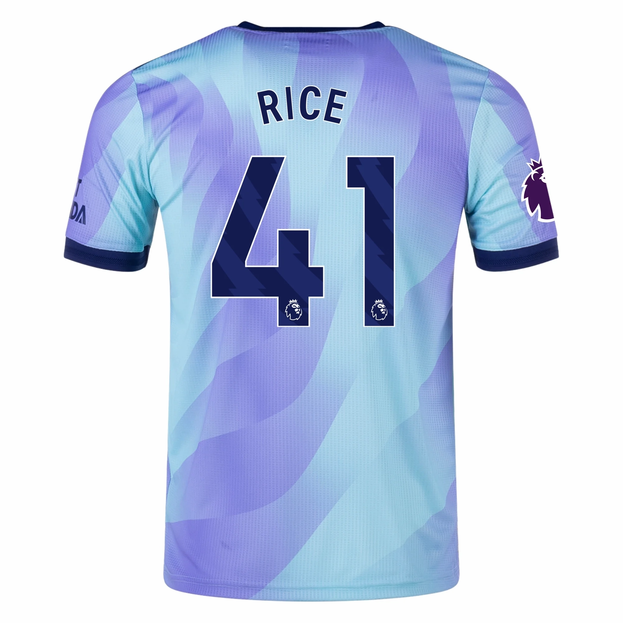 adidas Arsenal Authentic Declan Rice Third Jersey w/ EPL Patch 24/25 (Clear Aqua/Light Flash Purple) Light Stretch