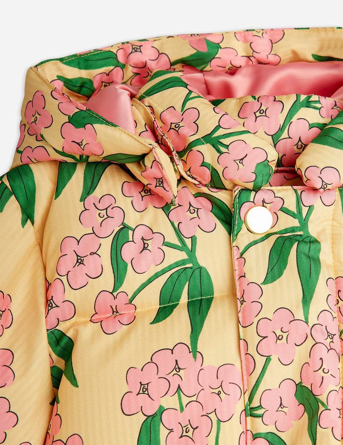 Mini Rodini Alpine flowers aop hooded puffer, Yellow Cool Season