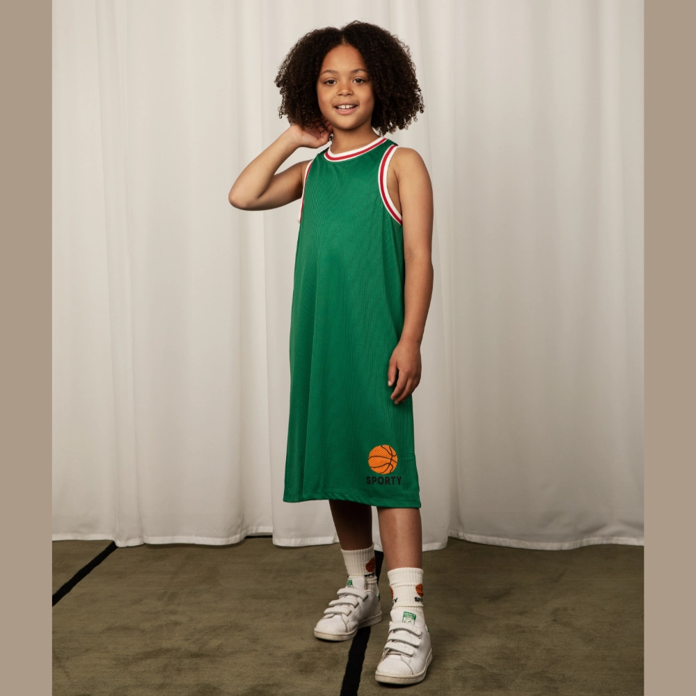 Shiny-Lining Mini Rodini Basketball Mesh sp Tank Dress, Green