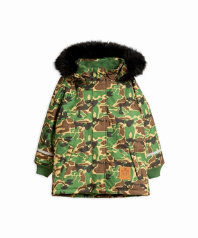Mini Rodini K2 Camo Parka, Green Poly Blend Dual Layer Insulation