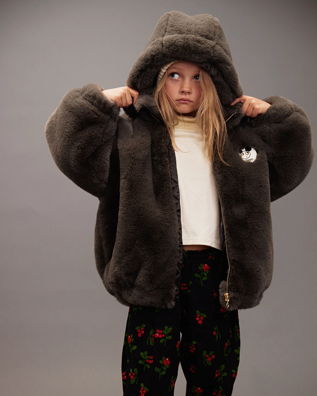 Mini Rodini Ritzratz patch faux fur jacket, Grey Daily Essential Convertible 2 In 1 Function