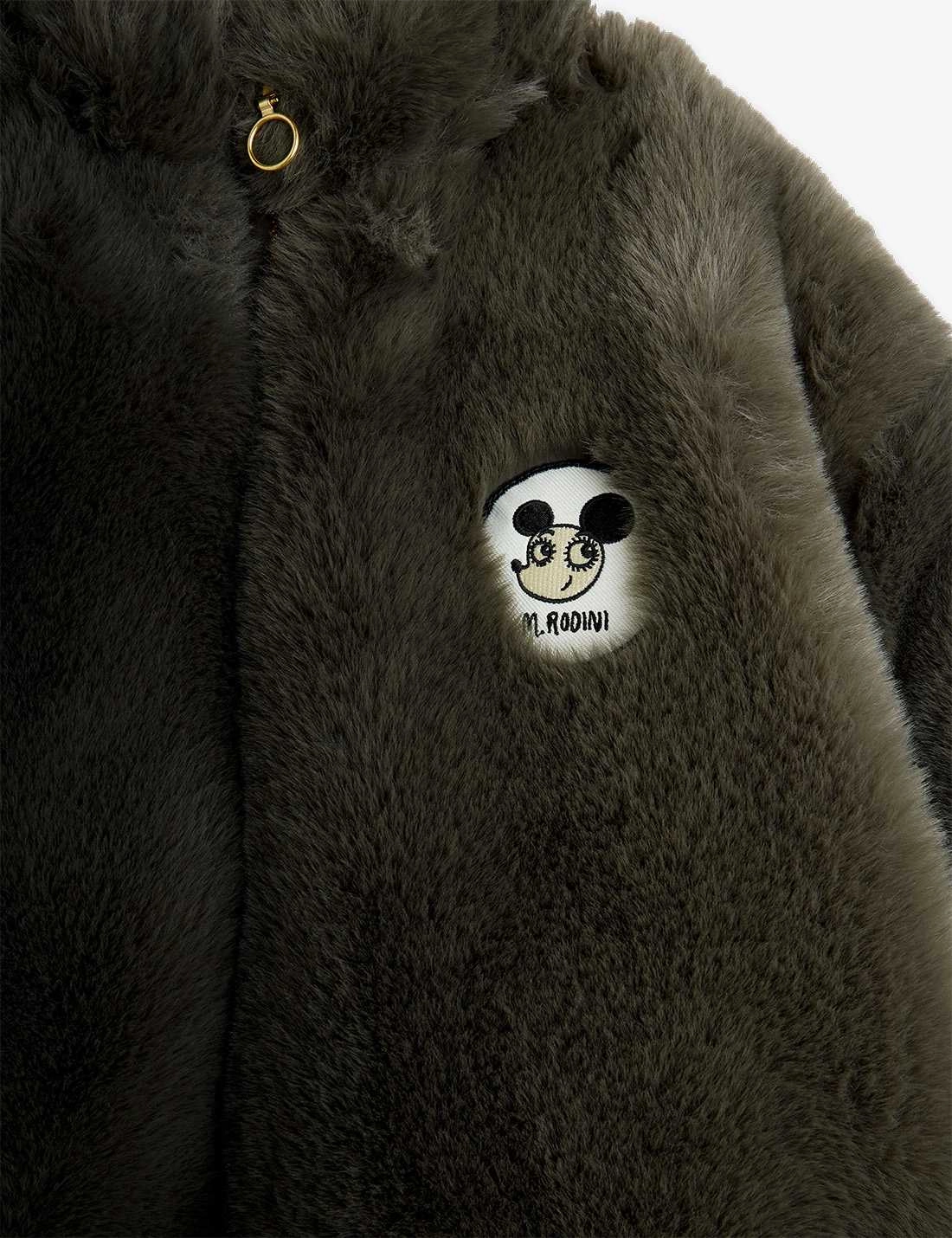Mini Rodini Ritzratz patch faux fur jacket, Grey LowProfile Design Rugged Style