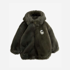 High Tensile Reinforcement Non Slip Collar Mini Rodini Ritzratz patch faux fur jacket, Grey