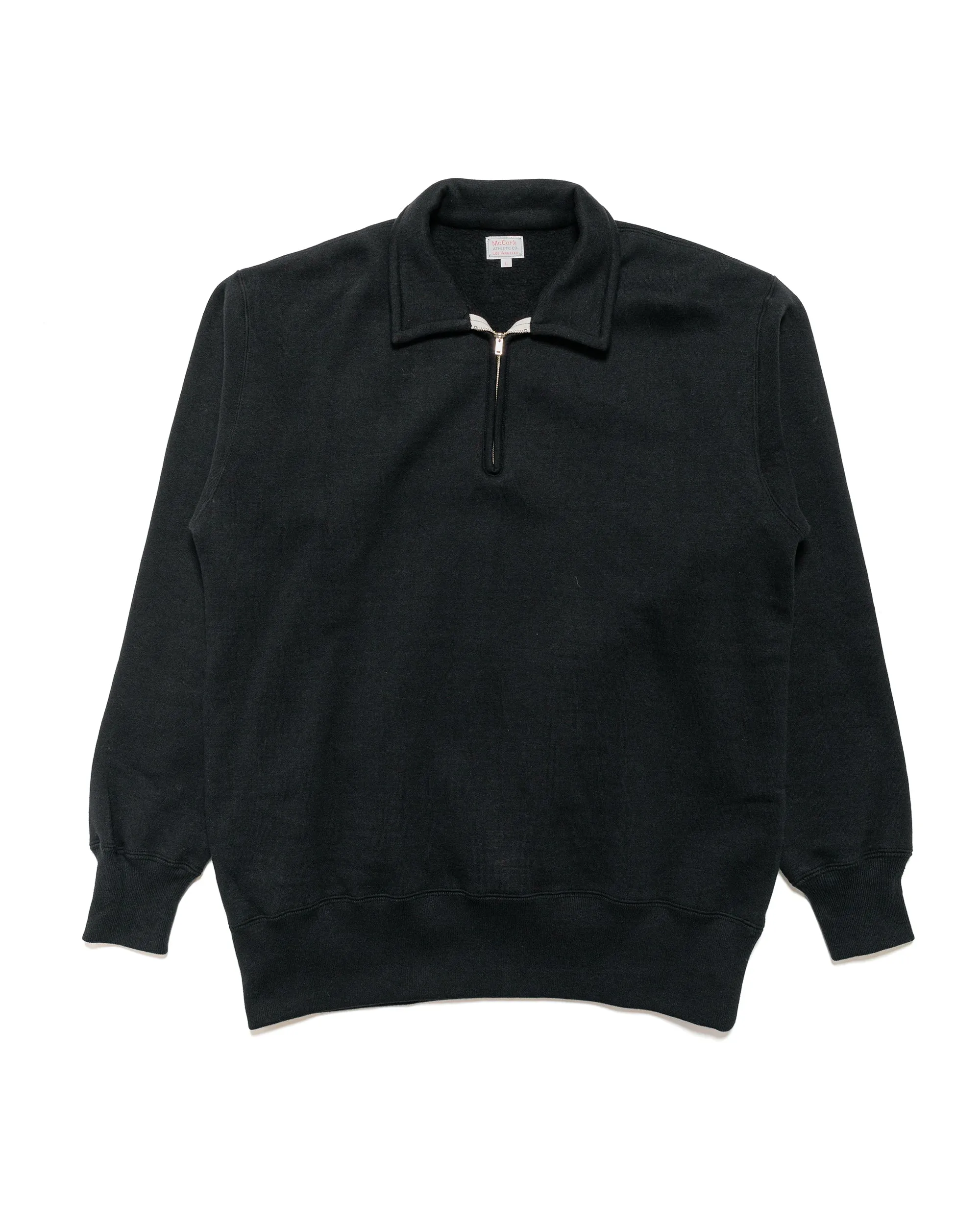 The Real McCoy??s MC24115 10 Oz. Loopwheel 1/4 Zip Sweatshirt Black clip accents
