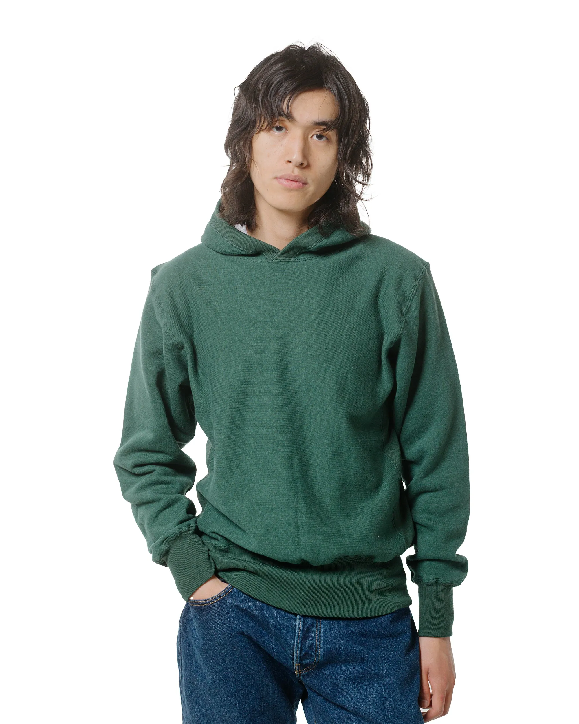 Water-Repellent Finish Warehouse Lot. JG-CS17 Rib-Trimmed RW Hoodie No Print Dark Green