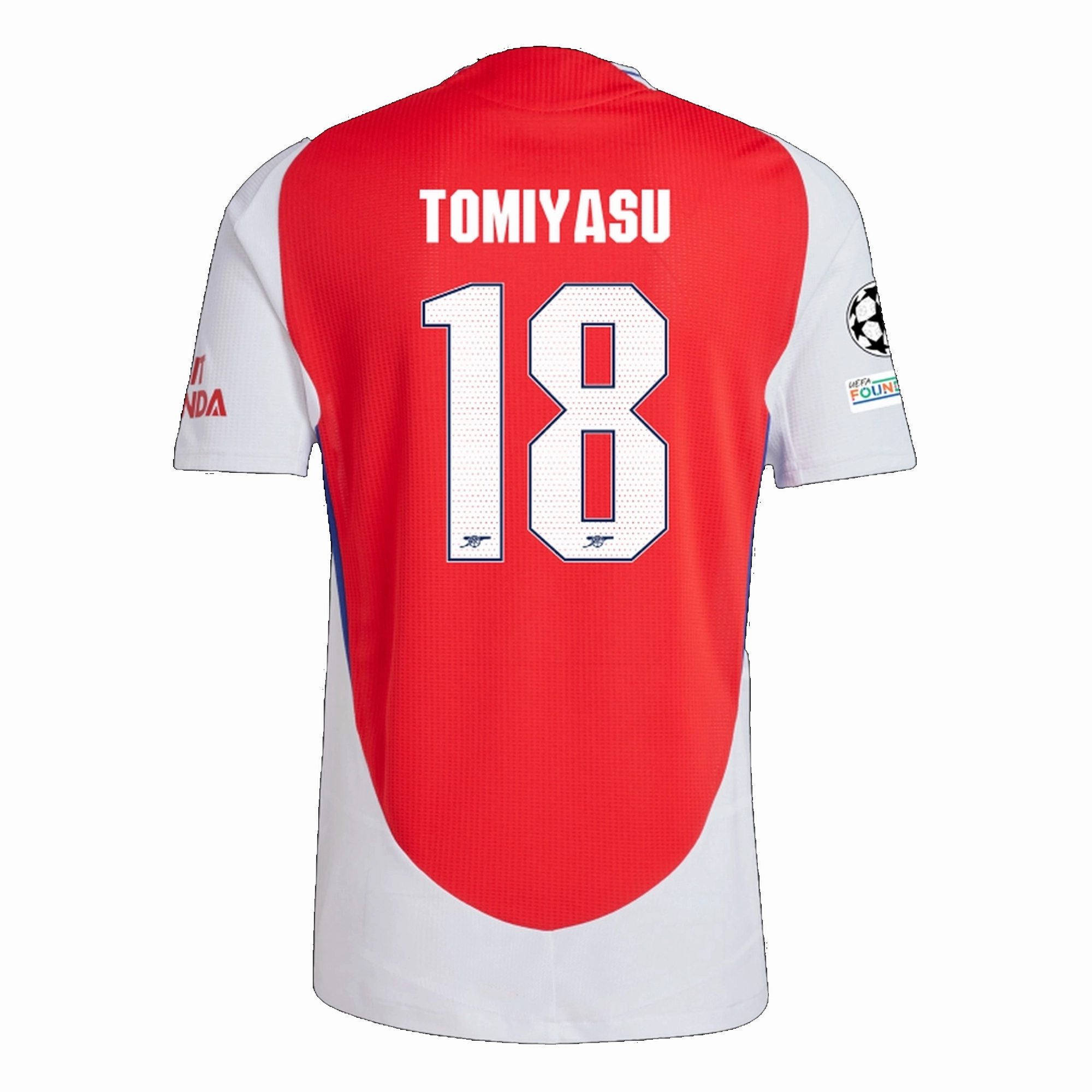 Double Layered Collar adidas Arsenal Authentic Takehiro Tomiyasu Home Jersey w/ Champions League Patches 24/25 (Better Scarlet/White)