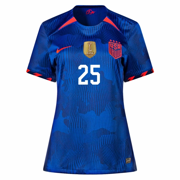 Nike Womens United States Trinity Rodman 4 Star Away Jersey 23/24 w/ 2019 World Cup Champion Patch (Hyper Royal/Loyal Blue) Soft Grip