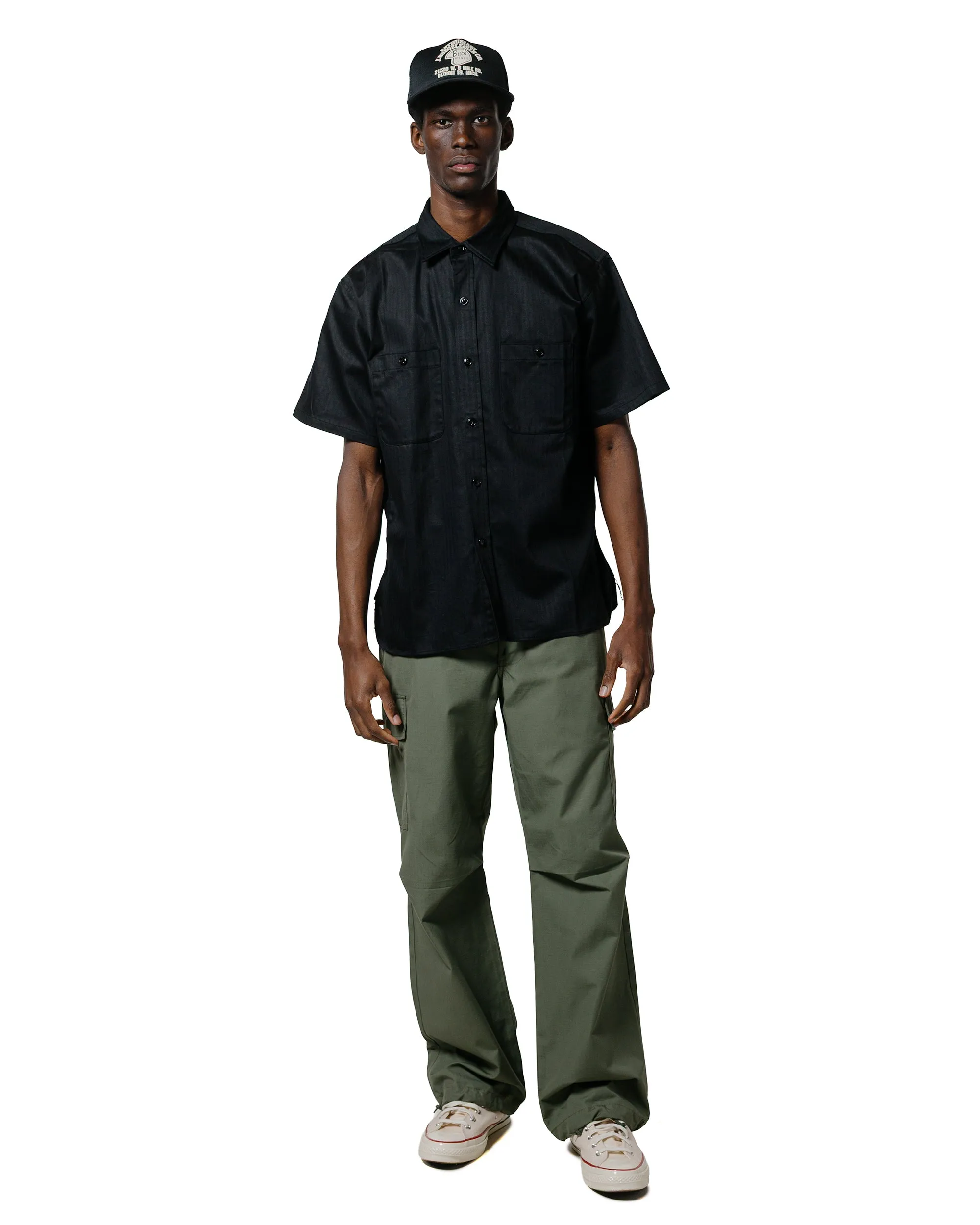 The Real McCoy's MS25013 8HU HBT Work Shirt S/S Black Solid Color