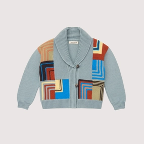 Draft Block Misha & Puff Patchwork Shawl Collar Cardigan, Overcast
