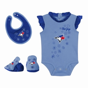 MLB - Girls' (Infant) Toronto Blue Jays Happy Baseball 3 Piece Creeper Set (HK3I1SC4C TBJ) Unisex Design Irregularity Free Edging