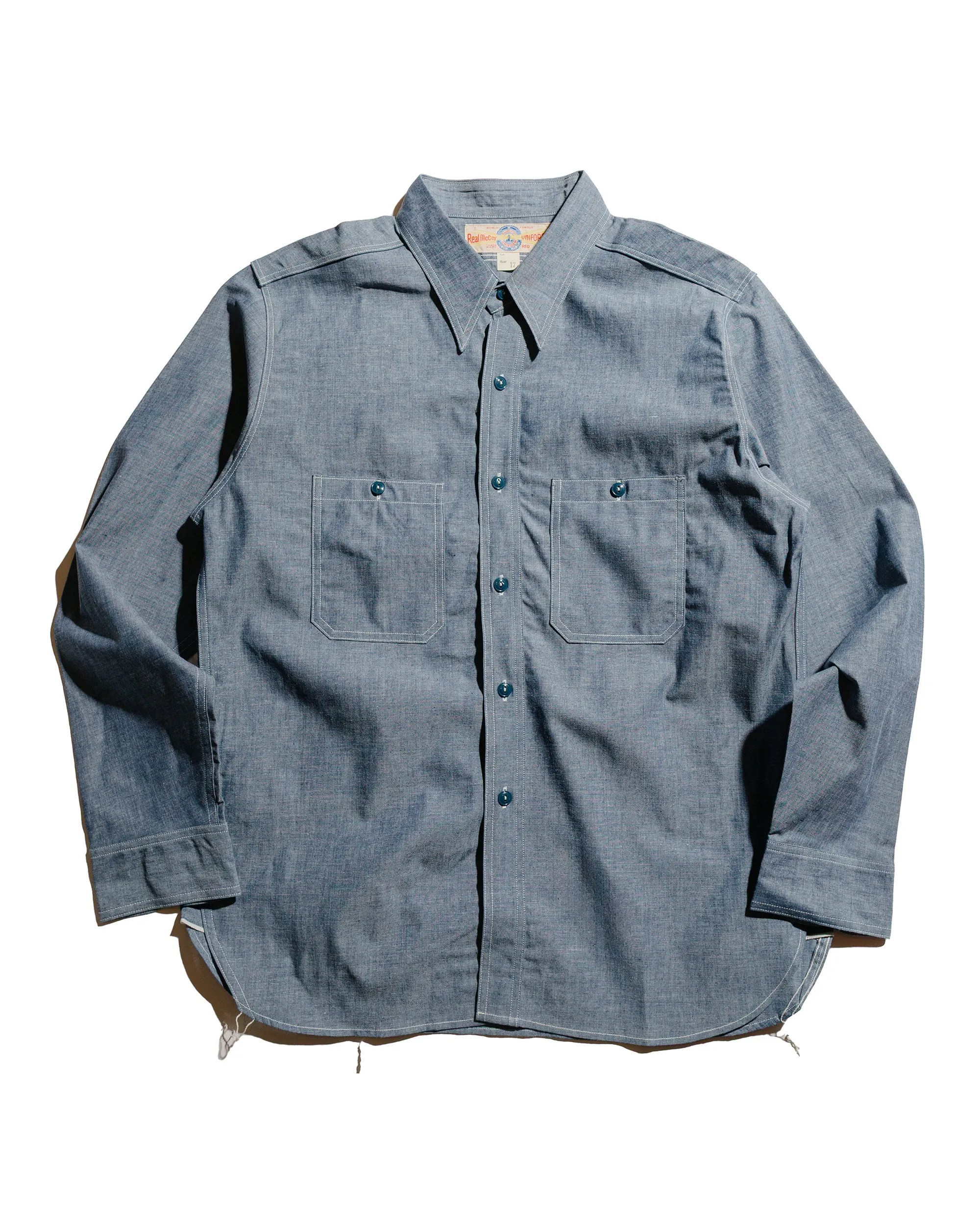 Edgy Fashion The Real McCoy's MS25003 U.S. Navy Chambray Shirt L/S (Modify) Light Blue
