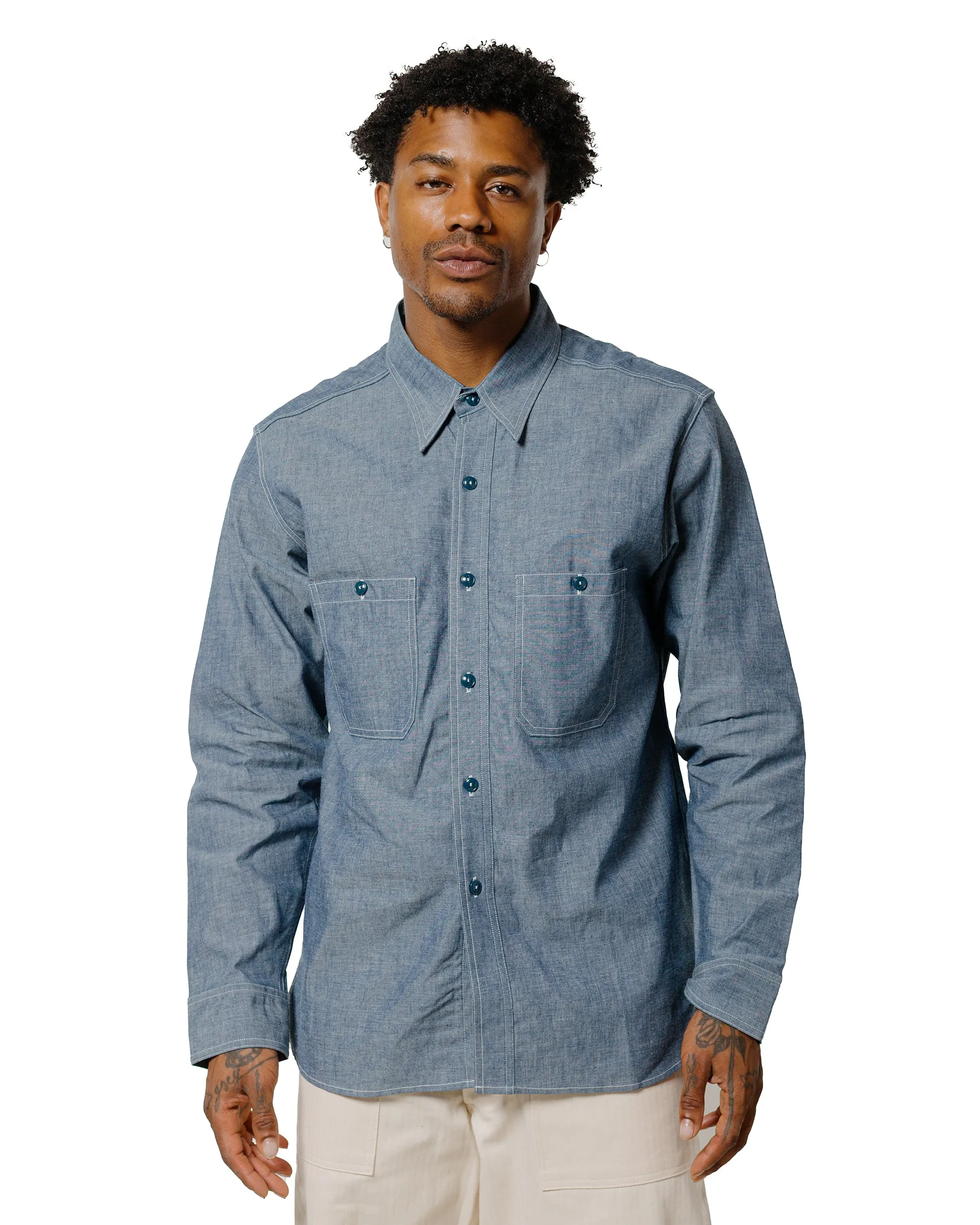 Festival Outfit The Real McCoy's MS25003 U.S. Navy Chambray Shirt L/S (Modify) Light Blue
