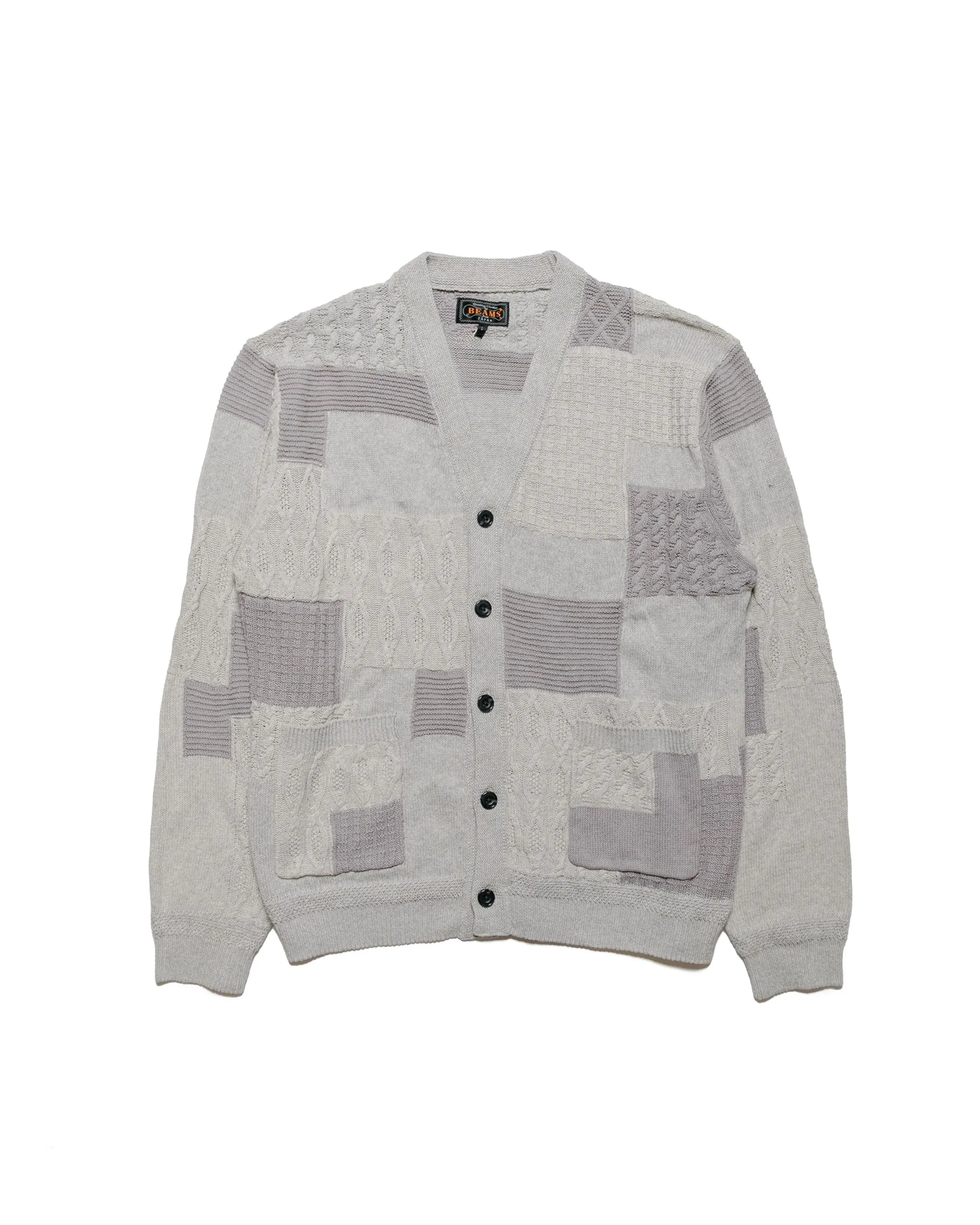fade resistance Beams Plus Cardigan Patchwork Like Jacquard Grey