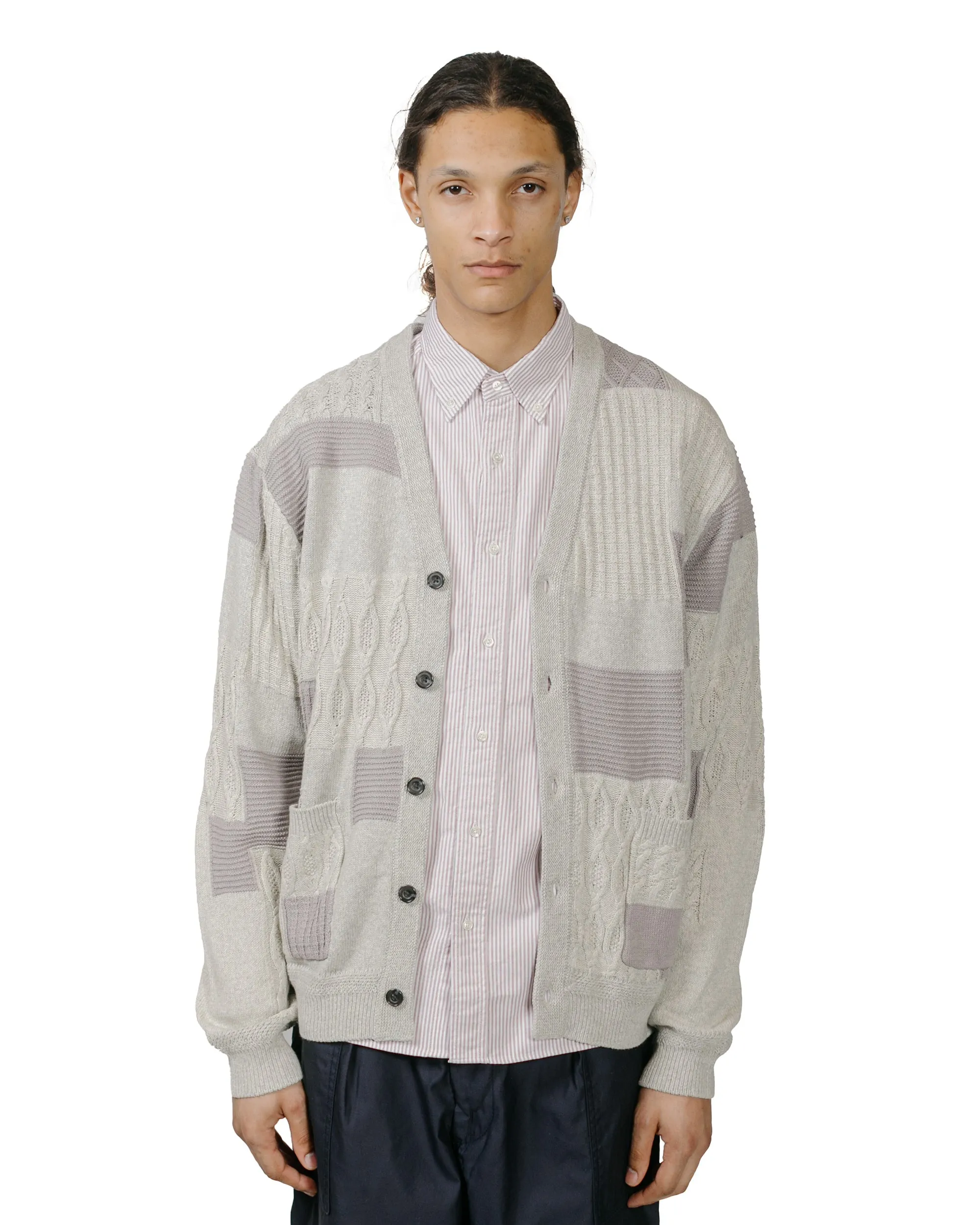 Adjustable Beams Plus Cardigan Patchwork Like Jacquard Grey