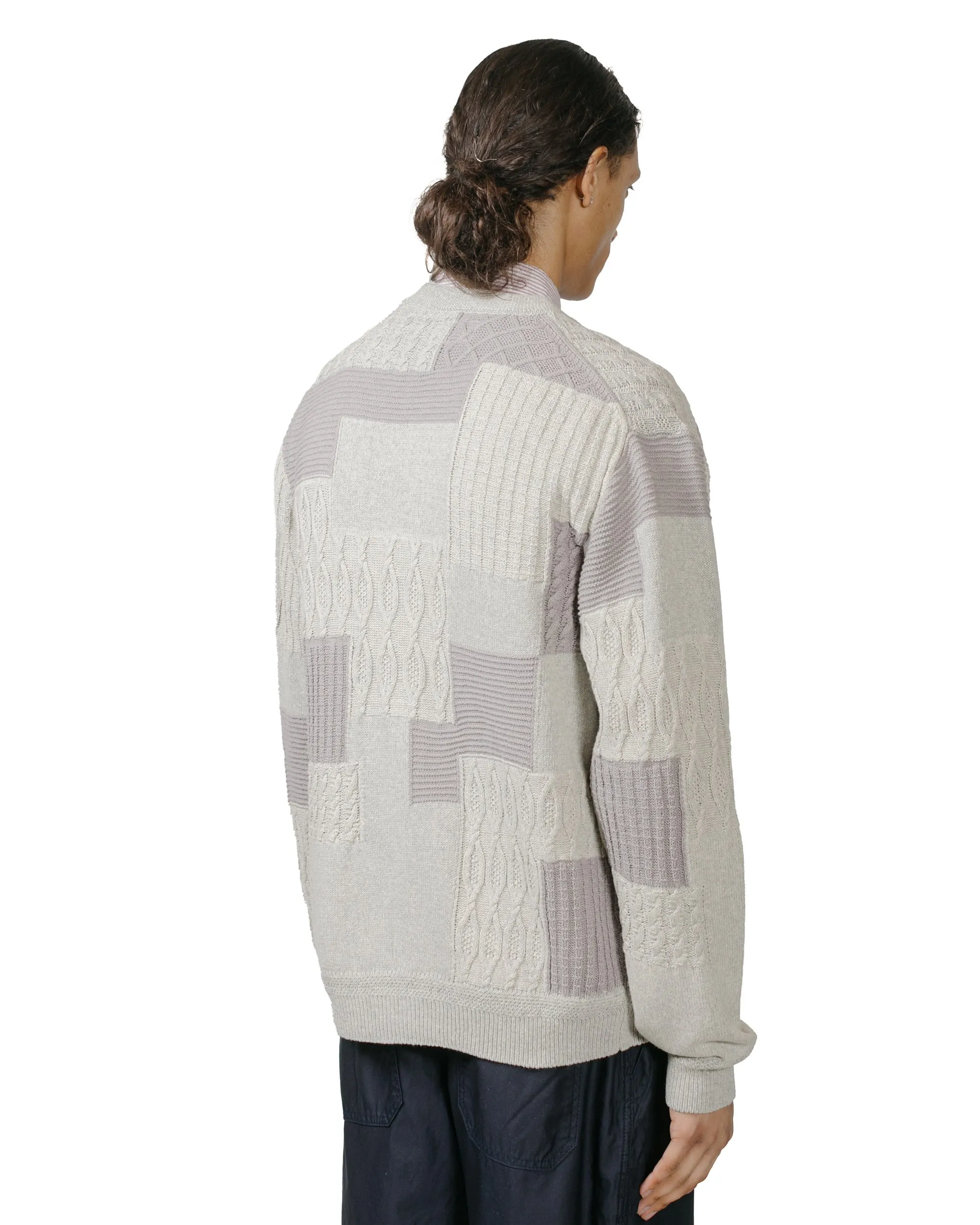 product neutral versatility Beams Plus Cardigan Patchwork Like Jacquard Grey