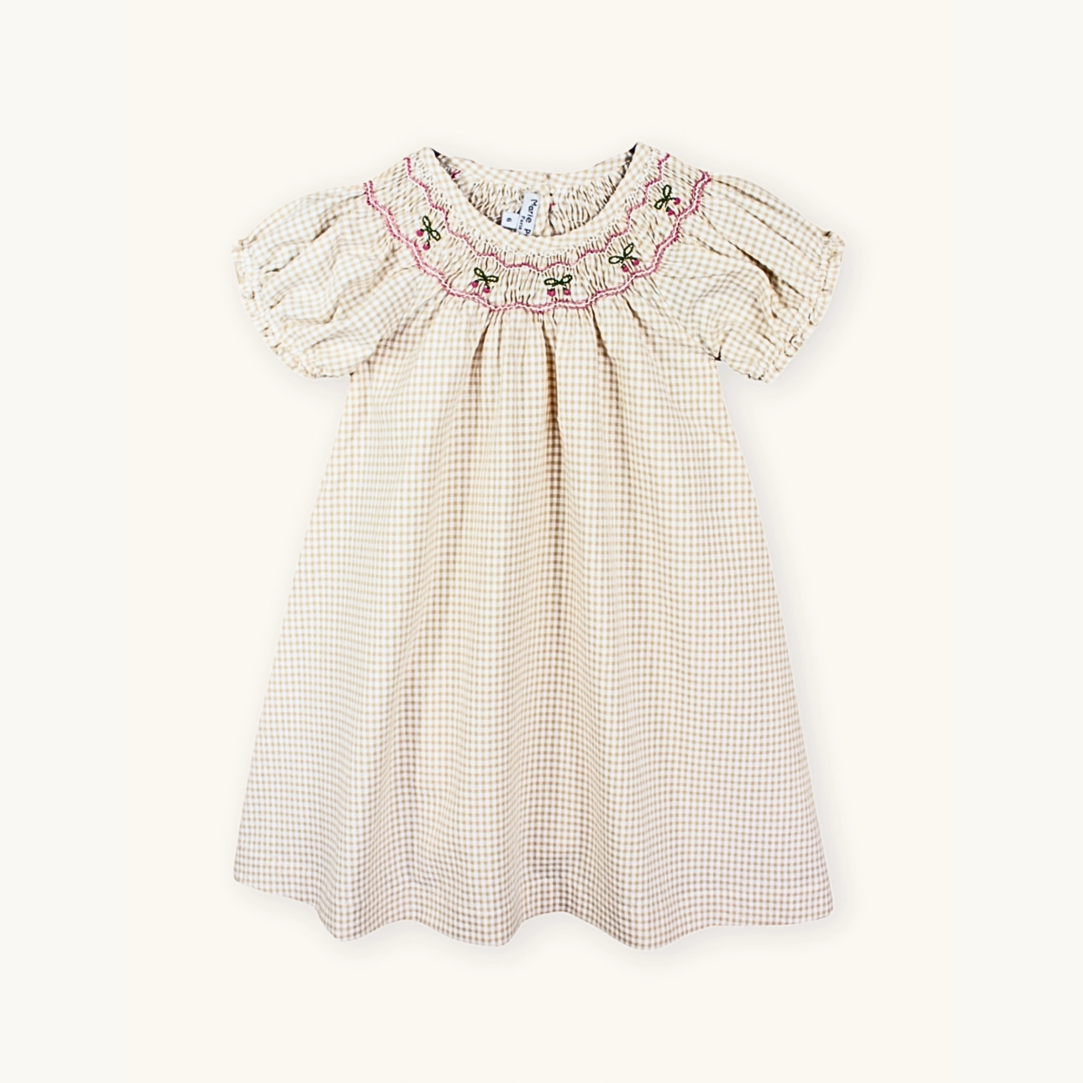Marie Puce Cherry Smocked Dress, Vichy Beige Soft Profile Euro Ease