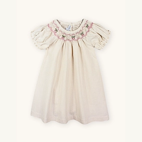 Simple Touch Marie Puce Cherry Smocked Dress, Vichy Beige