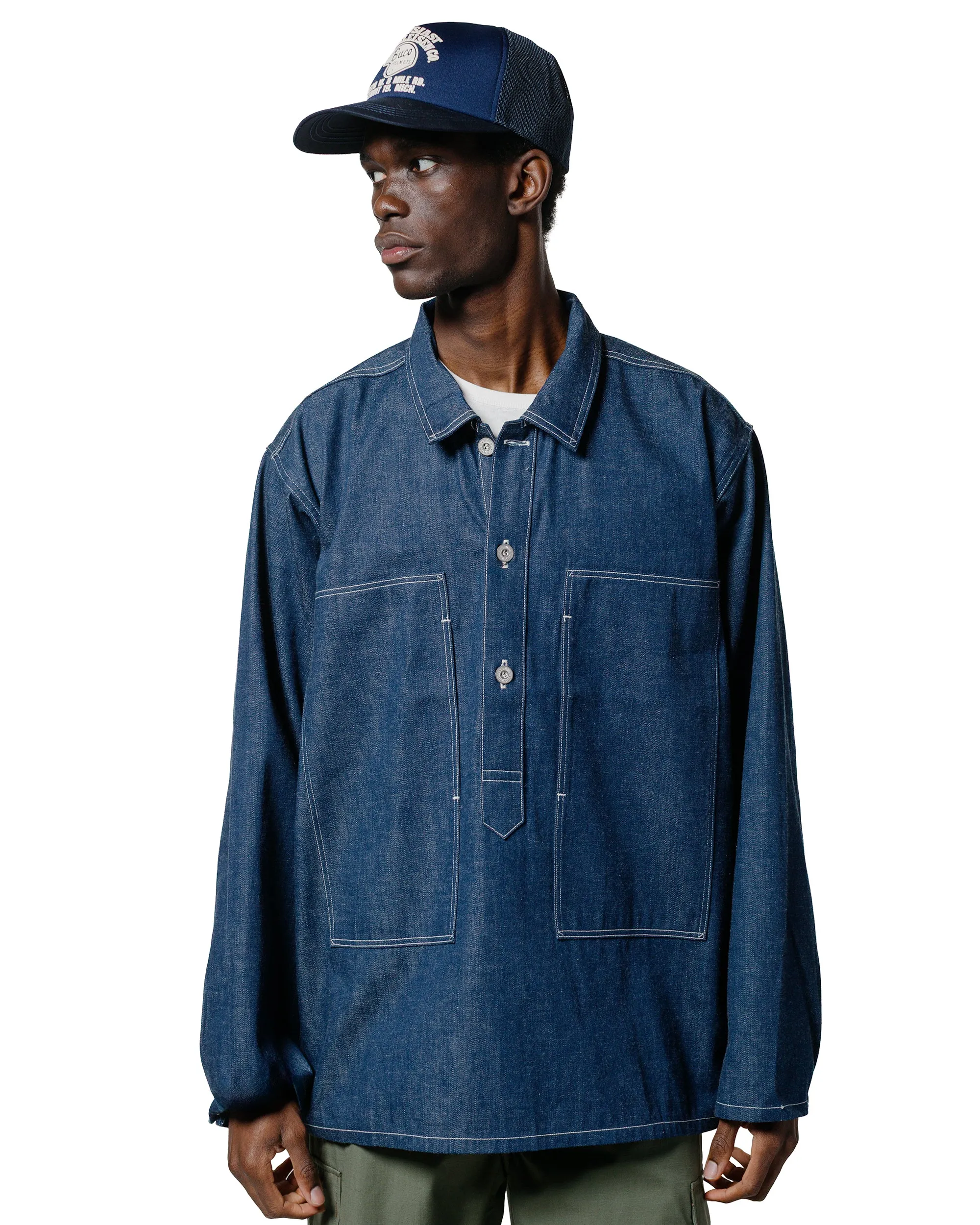 The Real McCoy's MJ25005 Jumper, Working, Denim, Blue Indigo Roomy Cut Local Favorite