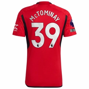 adidas Manchester United Scott McTominay Home Jersey 23/24 w/ EPL   No Room For Racism Patches (Team College Red) Casual Wear Double Stitched Edges
