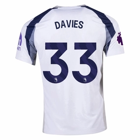 Nike Davies Tottenham Hotspurs Home Jersey w/ EPL   No Room For Racism Patch 25/26 (White/Iron/Binary Blue) Breathable Back Ventilation Microfiber Performance Blend