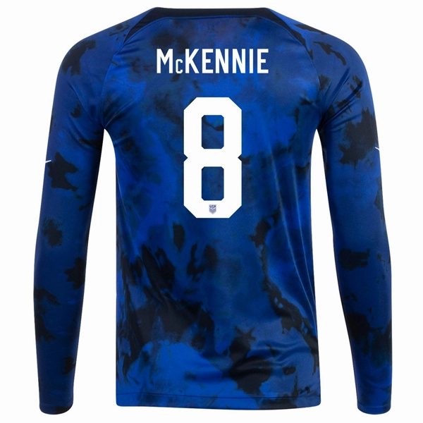 Nike United States Weston Mckennie Long Sleeve Away Jersey 22/23 (Bright Blue/White) Recycled Material Options