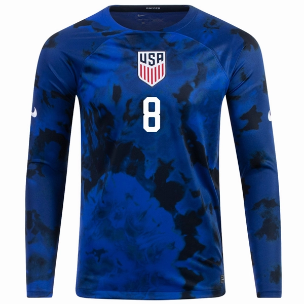Nike United States Weston Mckennie Long Sleeve Away Jersey 22/23 (Bright Blue/White) Anti Pilling Process