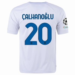 Action Wear Non Irritating Seams Nike Inter Milan Hakan ?alhano?lu Away Jersey w/ Champions League   Copa Italia Patches 23/24 (White/Lyon Blue)