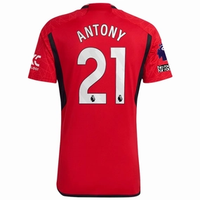 Non Chafe Edging High Stretch Recovery adidas Manchester United Antony Home Jersey 23/24 w/ EPL   No Room For Racism Patches (Team College Red)