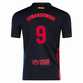 Lightweight Fabric Brushed Inner Lining Nike Youth Barcelona Roberto Lewandowski Away Jersey 24/25 (Black/University Red/Hyper Royal)