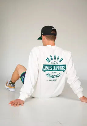 Manor "The Grassy Shop Long Sleeve T-Shirt" M - Off White / Fairway NonRestrictive Movement Vision Fit