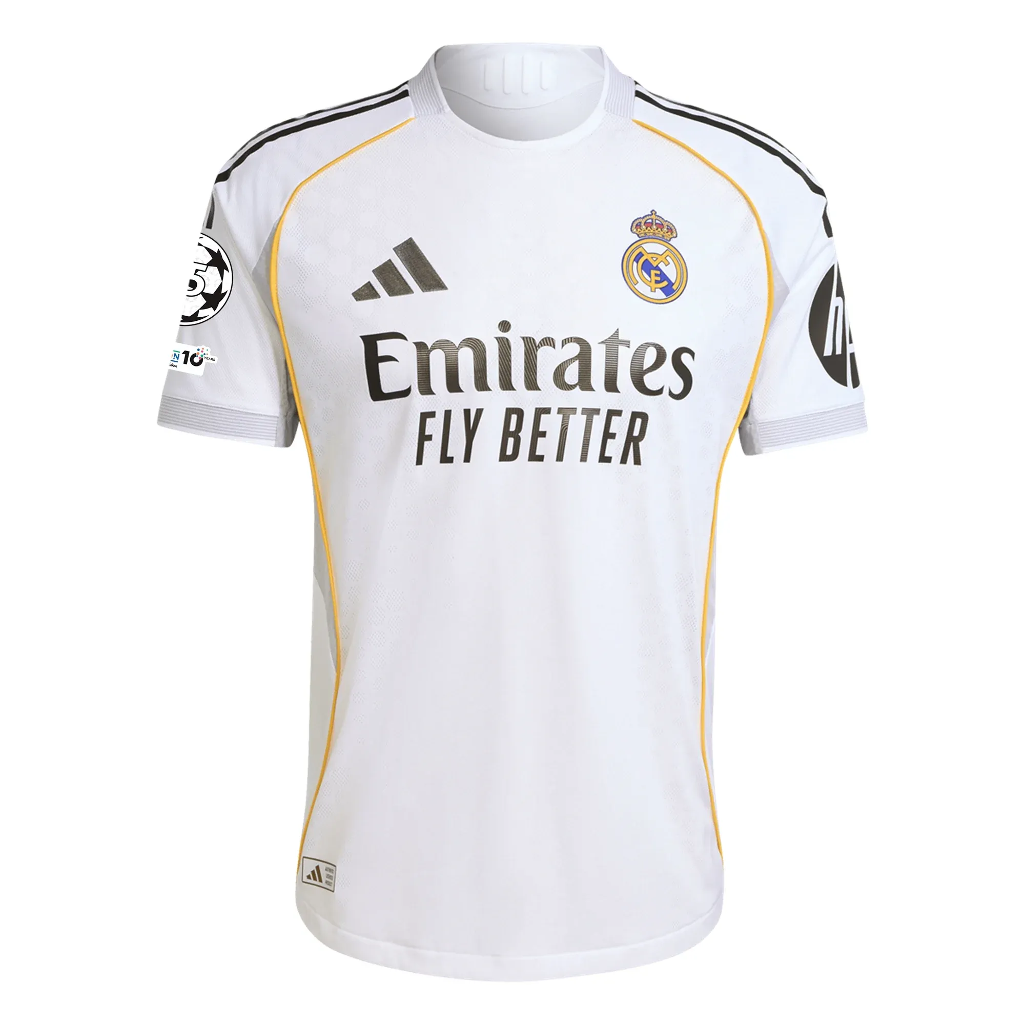 adidas Kylian Mbappe Real Madrid Authentic Home Jersey 25/26 w/ Champions League Patches (White) Sublimated Prints Reflective accents