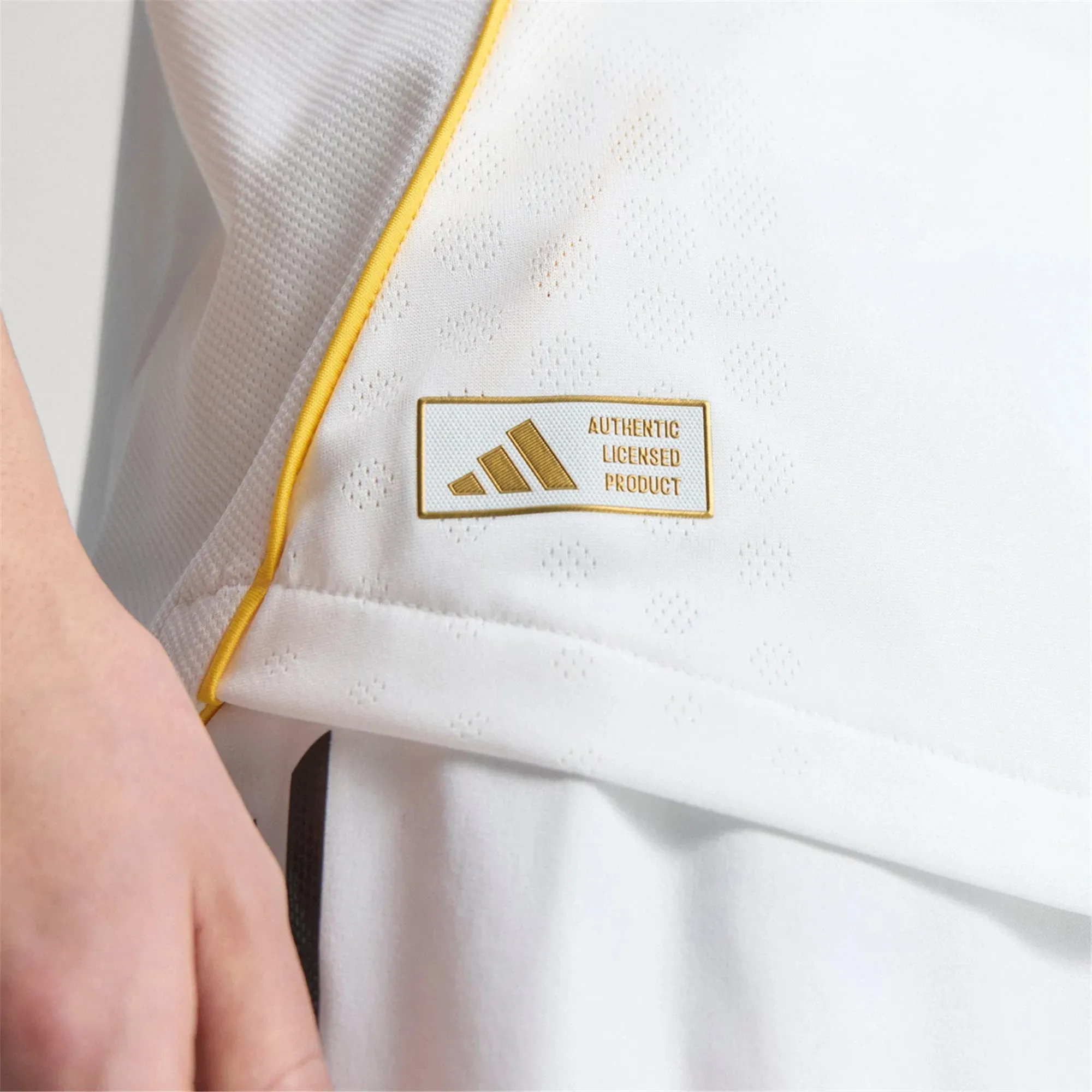 adidas Kylian Mbappe Real Madrid Authentic Home Jersey 25/26 w/ Champions League Patches (White) Jacquard Knit Anti Microbial Fiber Blend