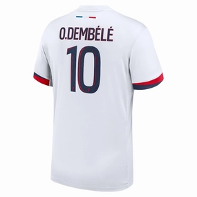 Nike Paris Saint-Germain Ousmane Dembele Away Jersey 24/25 (White/Midnight Navy) Moisture Management Technology Butter Soft Touch