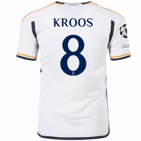 adidas Real Madrid Toni Kroos Home Jersey w/ Champions League   Club World Cup Patches 23/24 (White) Low Bulk Material Wrinkle Resistant Material
