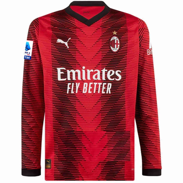Puma AC Milan RAFAEL LE?O Long Sleeve Home Jersey w/ Serie A Patch 23/24 (Red/Puma Black) Non Slip Collar