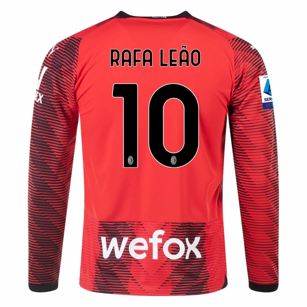 Puma AC Milan RAFAEL LE?O Long Sleeve Home Jersey w/ Serie A Patch 23/24 (Red/Puma Black) Anti Static Weave Technology Lightweight Thermal Regulation